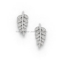 White Cubic Zirconia Leaf Earring 925 Silver Jewelry, Brass Earrings (KE3032)